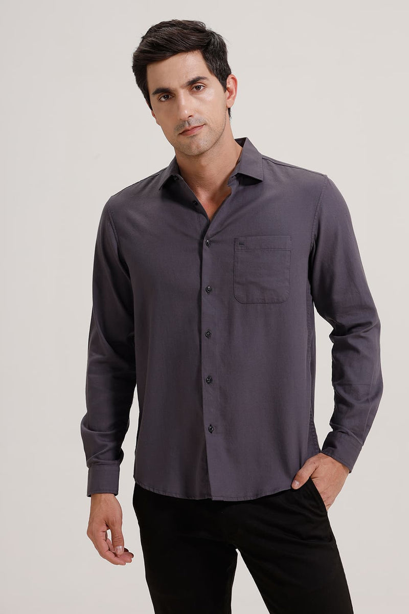 SLIM FIT COTTON BIRDS EYE DOBBY SHIRT