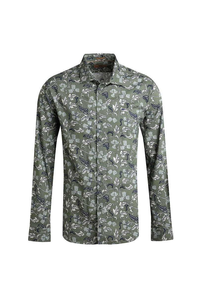 SLIM FIT COTTON VISCOSE PRINTED SHIRT