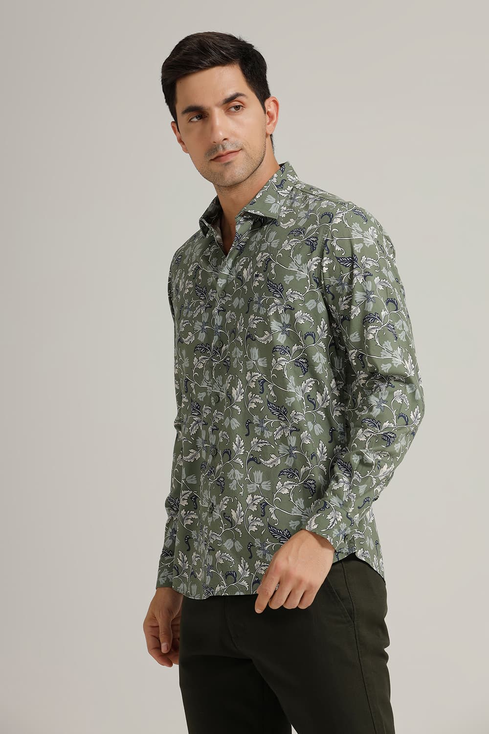 SLIM FIT COTTON VISCOSE PRINTED SHIRT