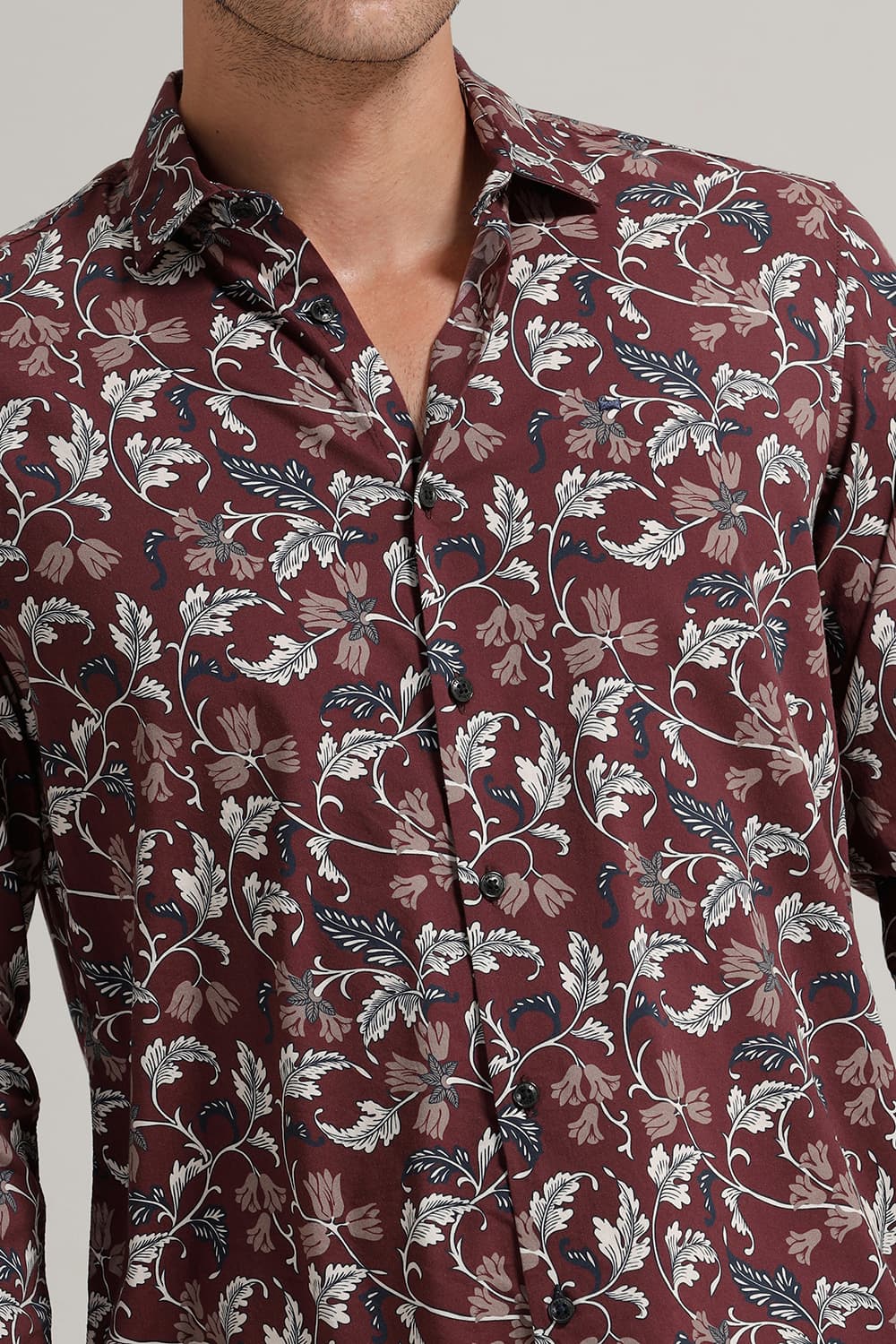 SLIM FIT COTTON VISCOSE PRINTED SHIRT