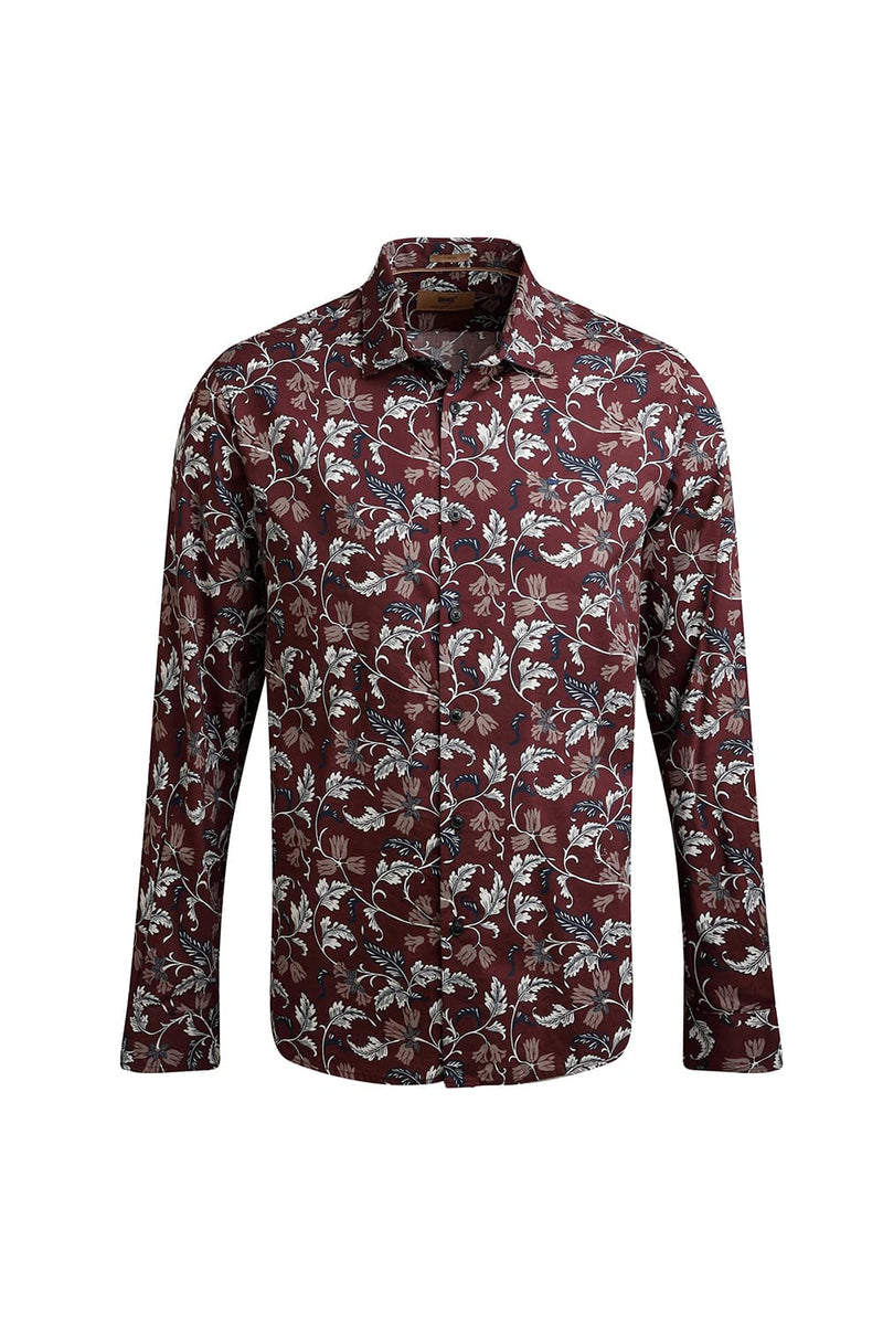 SLIM FIT COTTON VISCOSE PRINTED SHIRT