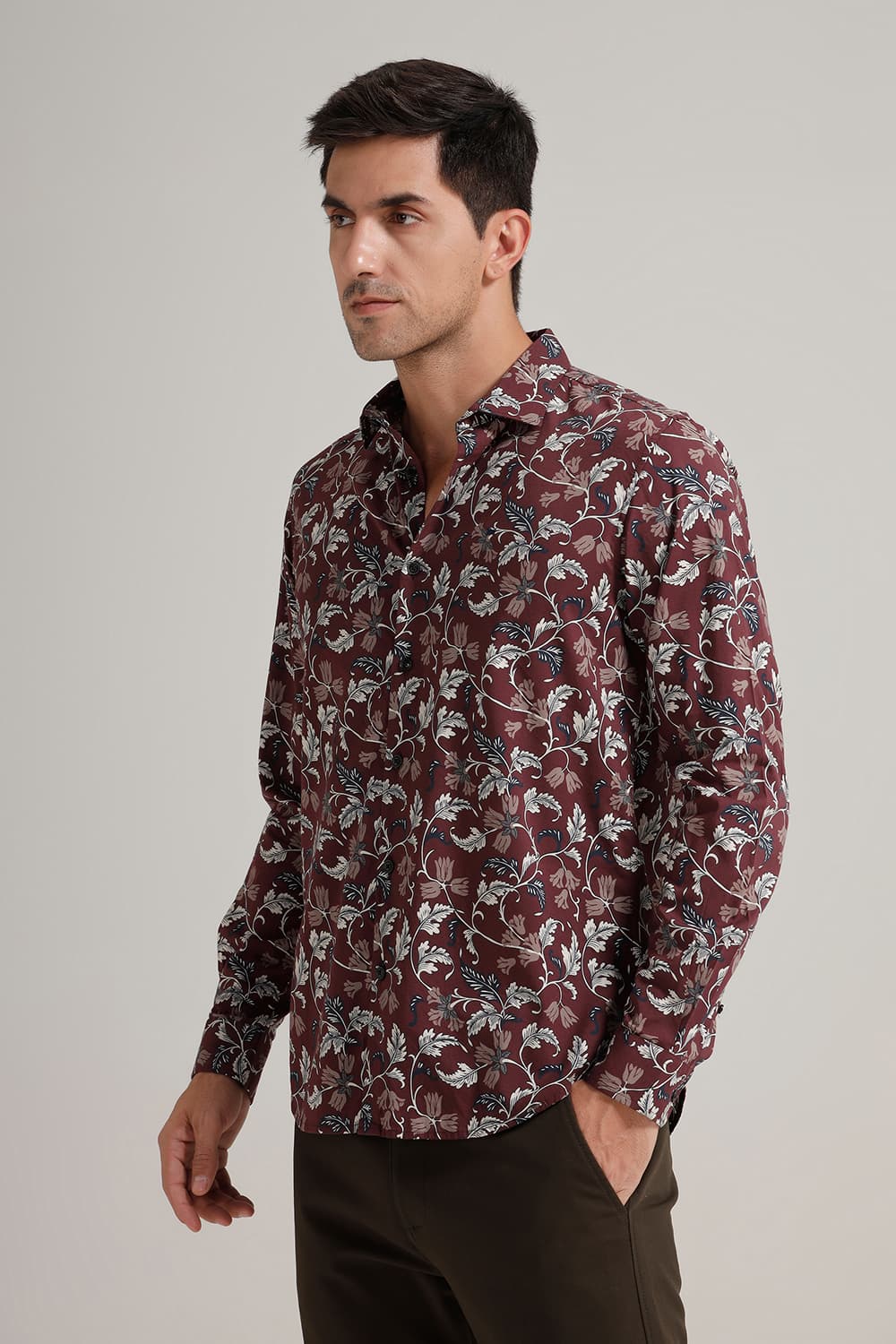SLIM FIT COTTON VISCOSE PRINTED SHIRT