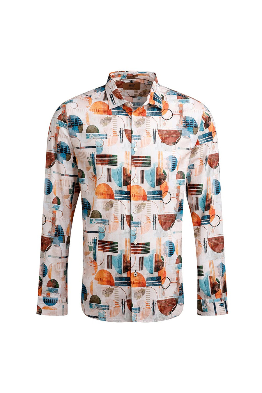 BASICS SLIM FIT BLUEBIRD BEIGE COTTON VISCOSE DIGITAL PRINTED SHIRT