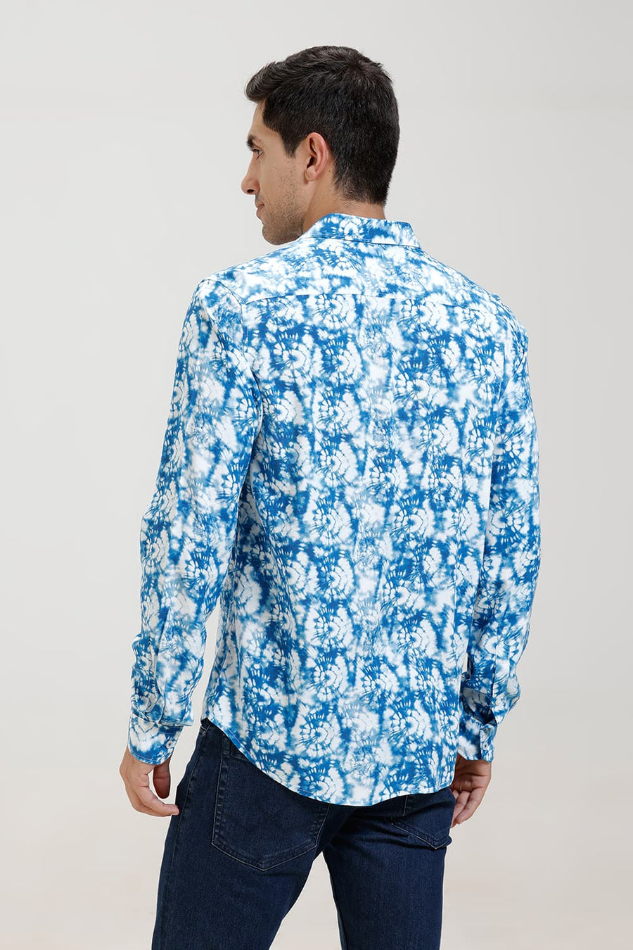 BASICS SLIM FIT IMPERIAL BLUE VISCOSE DIGITAL PRINTED SHIRT