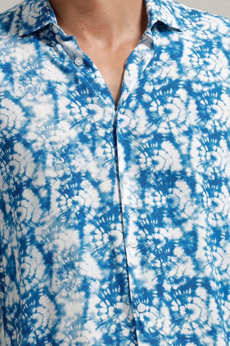 BASICS SLIM FIT IMPERIAL BLUE VISCOSE DIGITAL PRINTED HALFSLEEVES SHIRT