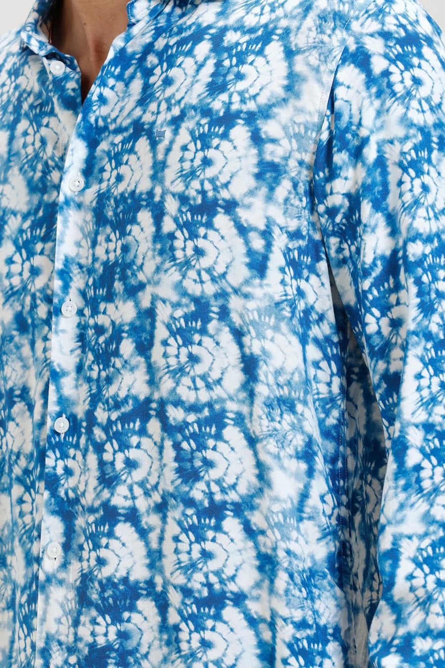 BASICS SLIM FIT IMPERIAL BLUE VISCOSE DIGITAL PRINTED SHIRT