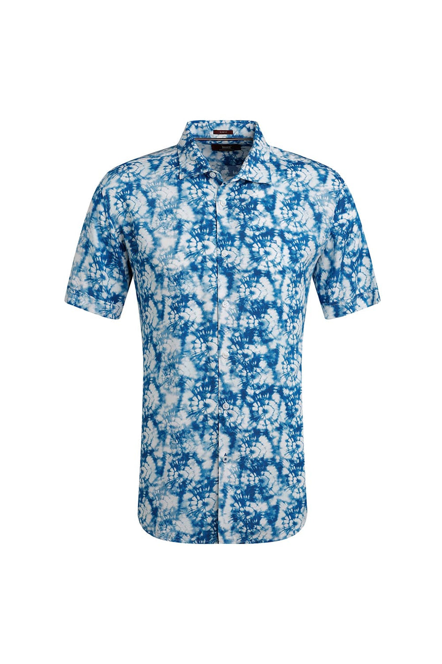 BASICS SLIM FIT IMPERIAL BLUE VISCOSE DIGITAL PRINTED HALFSLEEVES SHIRT