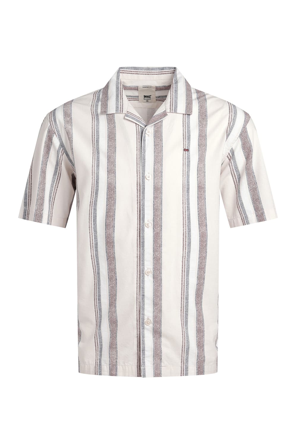 RELAXED FIT COTTON VISCOSE PRINTED STRIPE HALFSLEEVES SHIRT