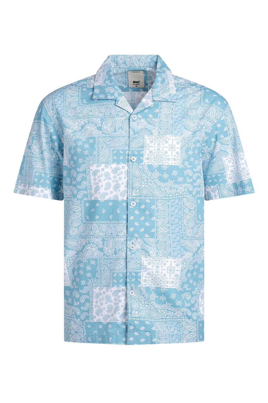 BASICS RELAXED FIT BLUE TOPAZ COTTON VISCOSE PRINTED HALFSLEEVES SHIRT