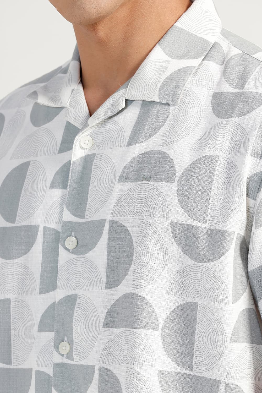 RELAXED FIT COTTON HOPSACK PRINTED HALFSLEEVES SHIRT