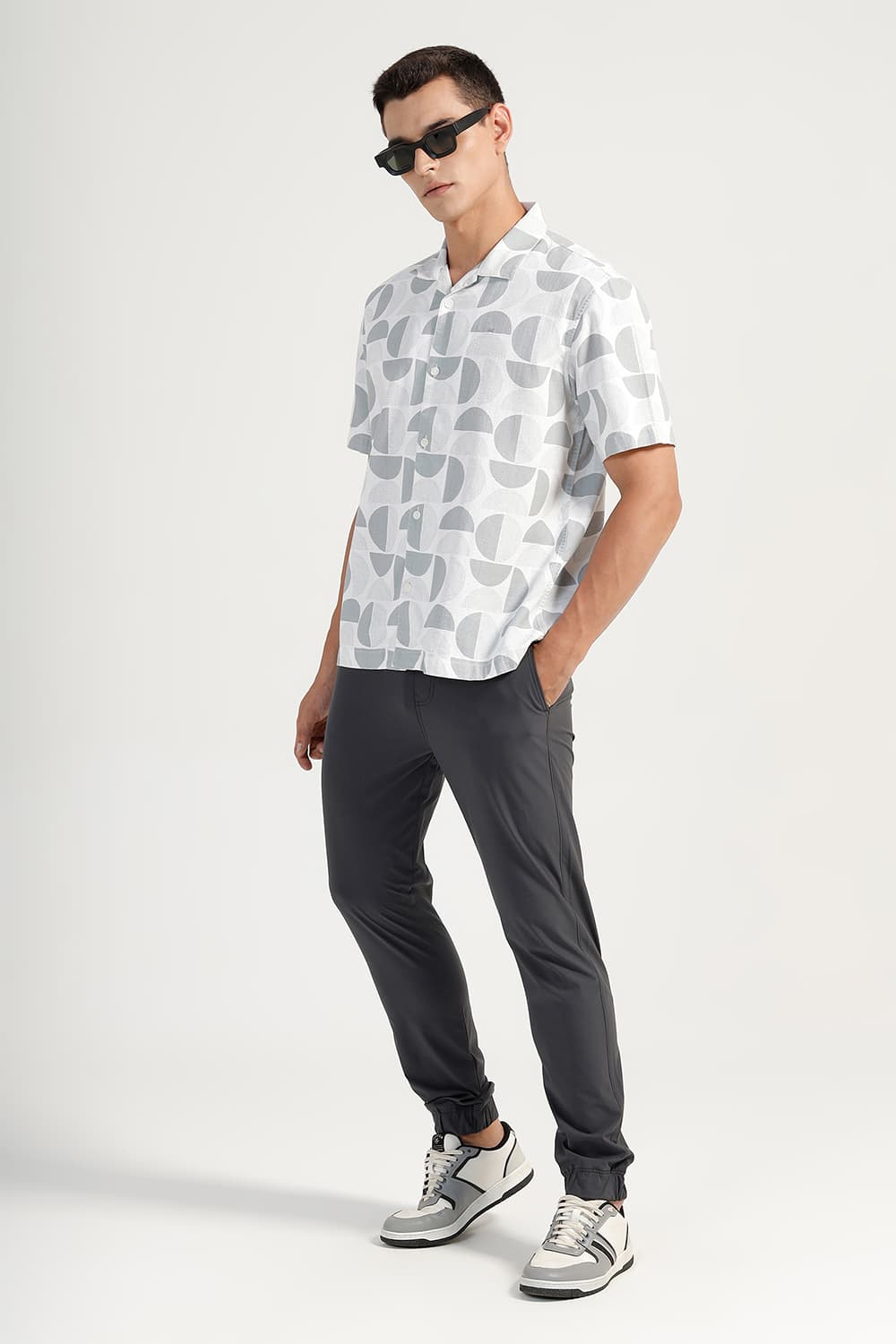 RELAXED FIT COTTON HOPSACK PRINTED HALFSLEEVES SHIRT