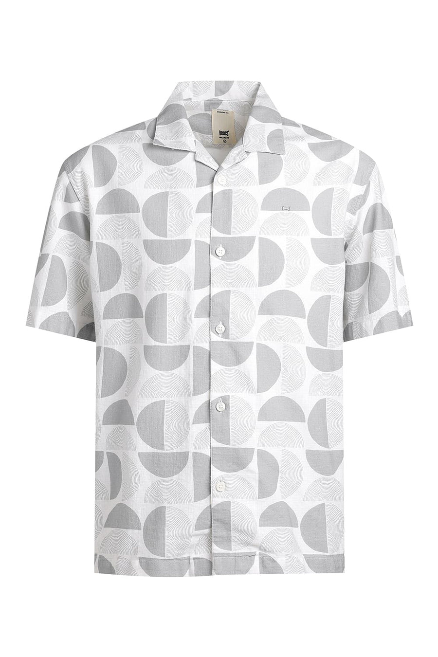 BASICS RELAXED FIT CLOUD WHITE COTTON HOPSACK PRINTED HALFSLEEVES SHIRT