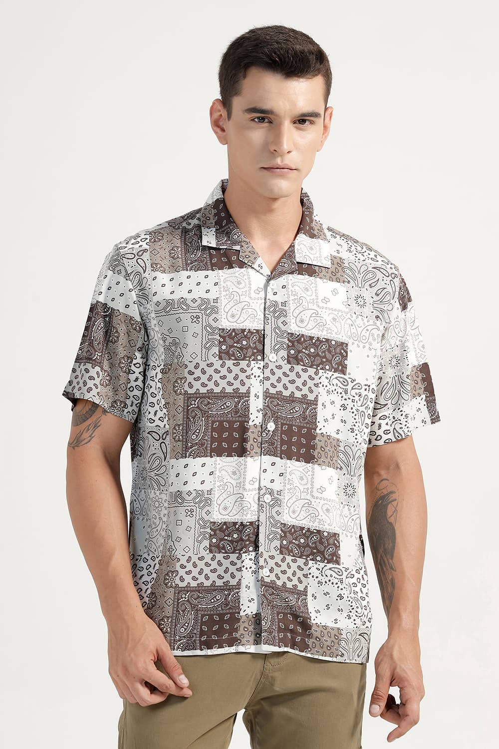 RELAXED FIT VISCOSE PRINTED HALFSLEEVES SHIRT