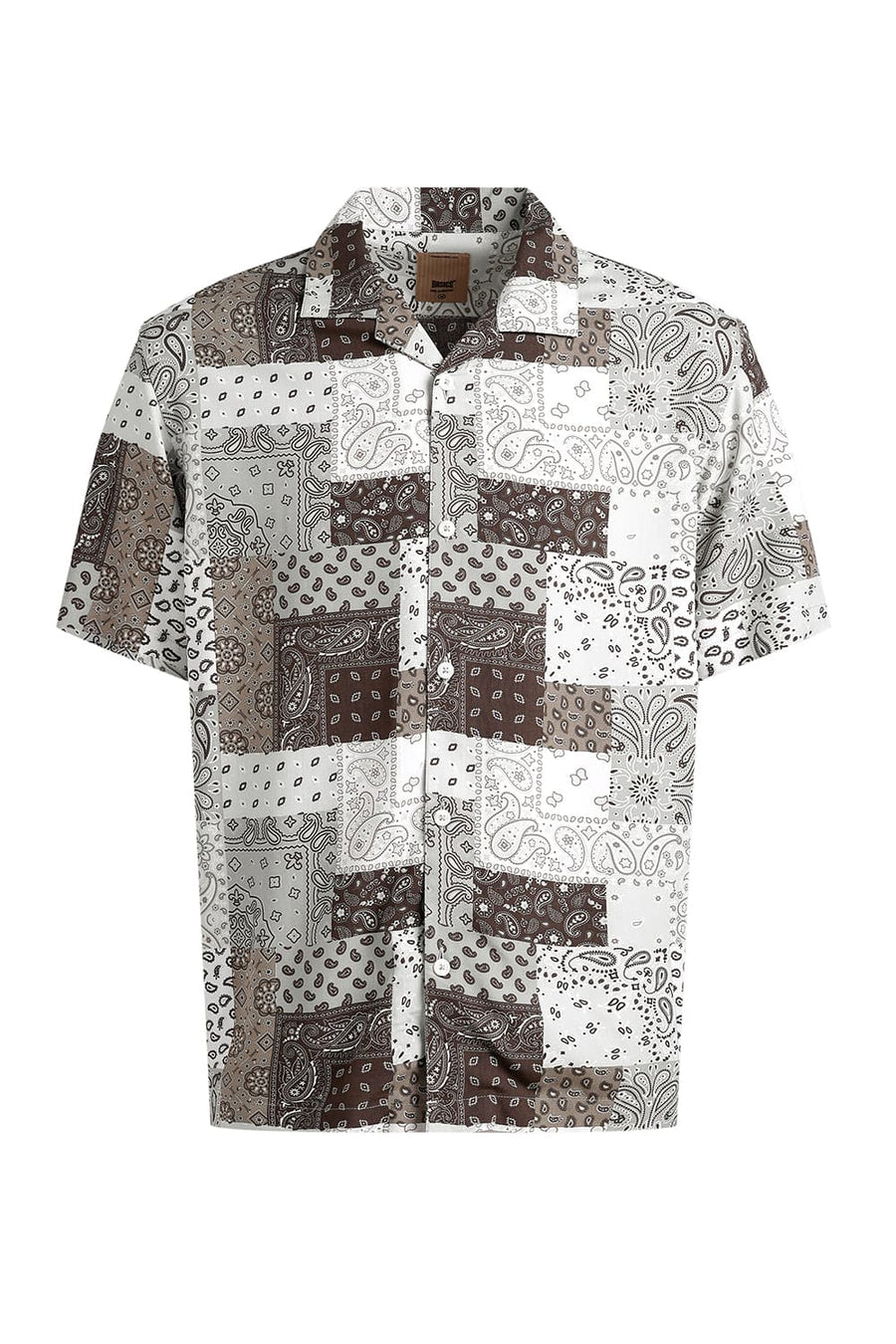 BASICS RELAXED FIT COCOA OLIVE VISCOSE PRINTED HALFSLEEVES SHIRT