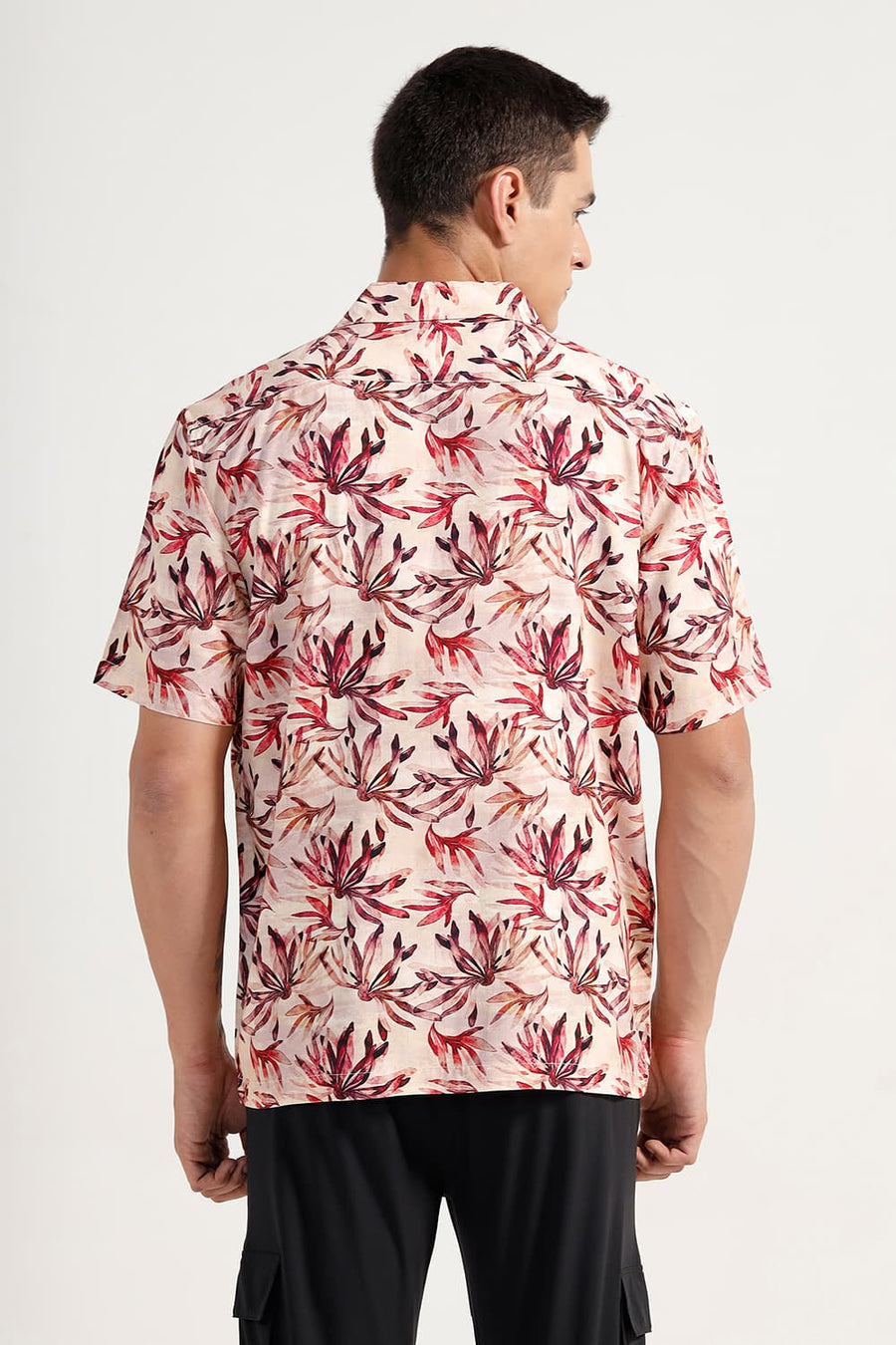 BASICS RELAXED FIT MOONSTONE PEACH VISCOSE DIGITAL PRINTED HALFSLEEVES SHIRT
