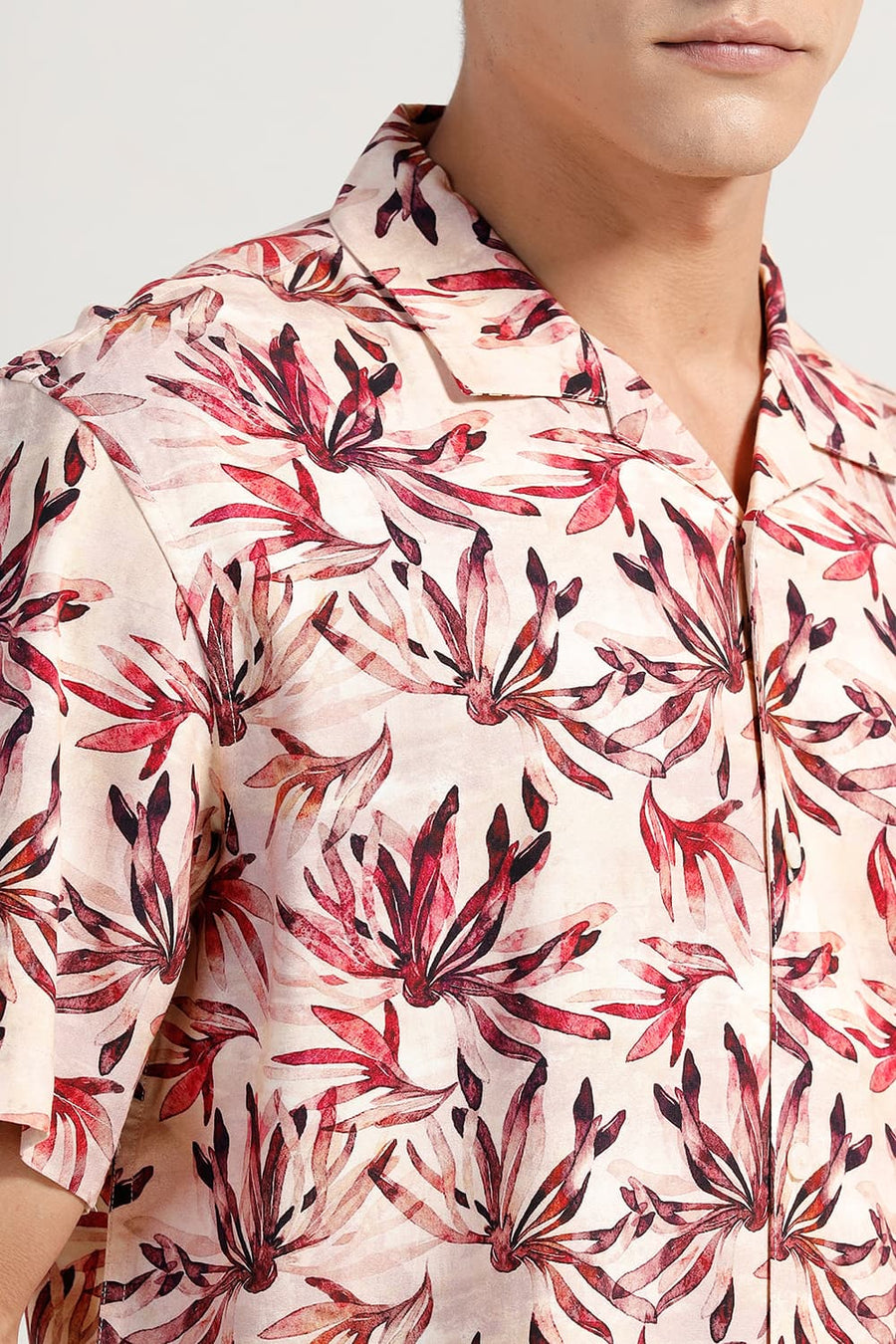 BASICS RELAXED FIT MOONSTONE PEACH VISCOSE DIGITAL PRINTED HALFSLEEVES SHIRT