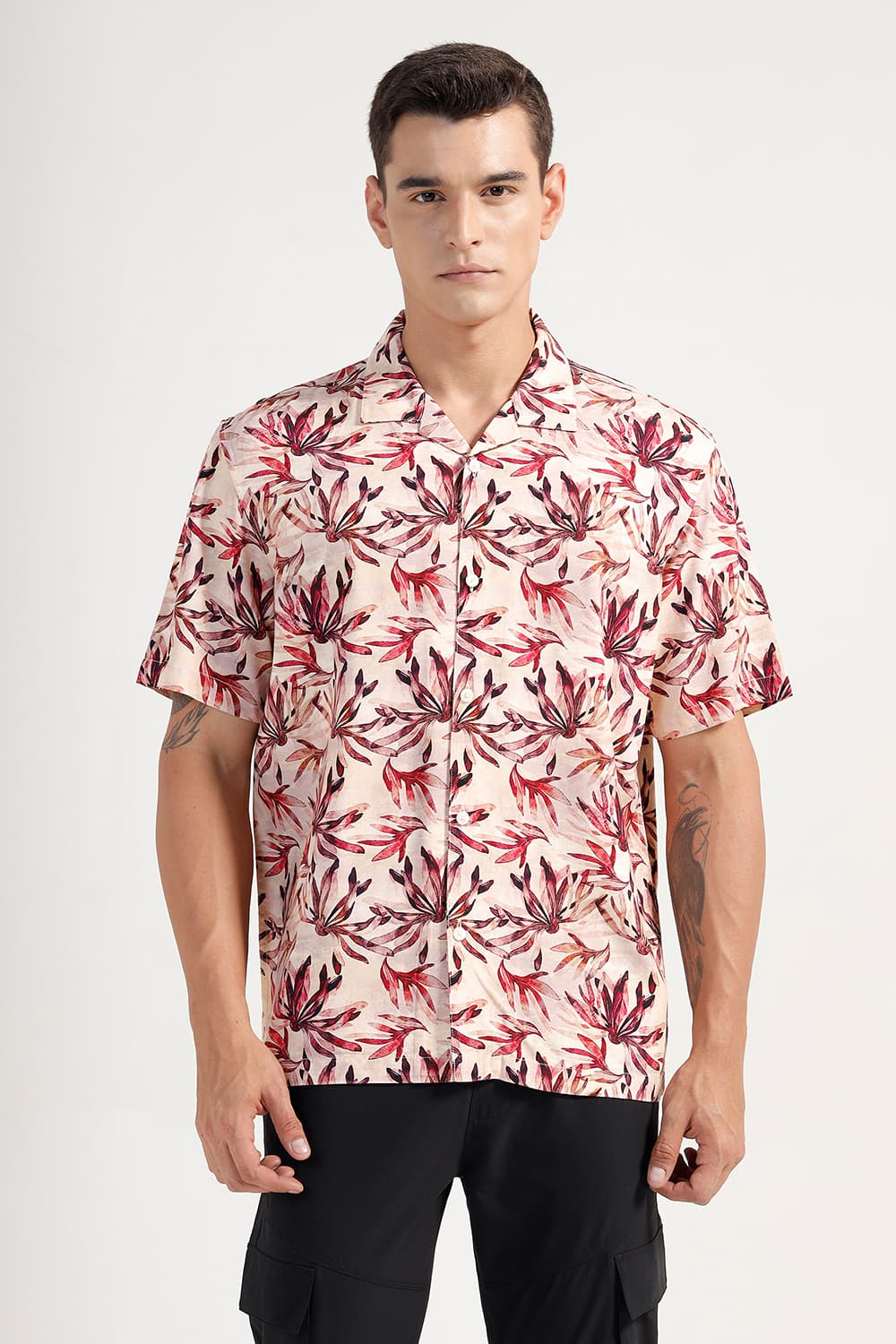 RELAXED FIT VISCOSE DIGITAL PRINTED HALFSLEEVES SHIRT