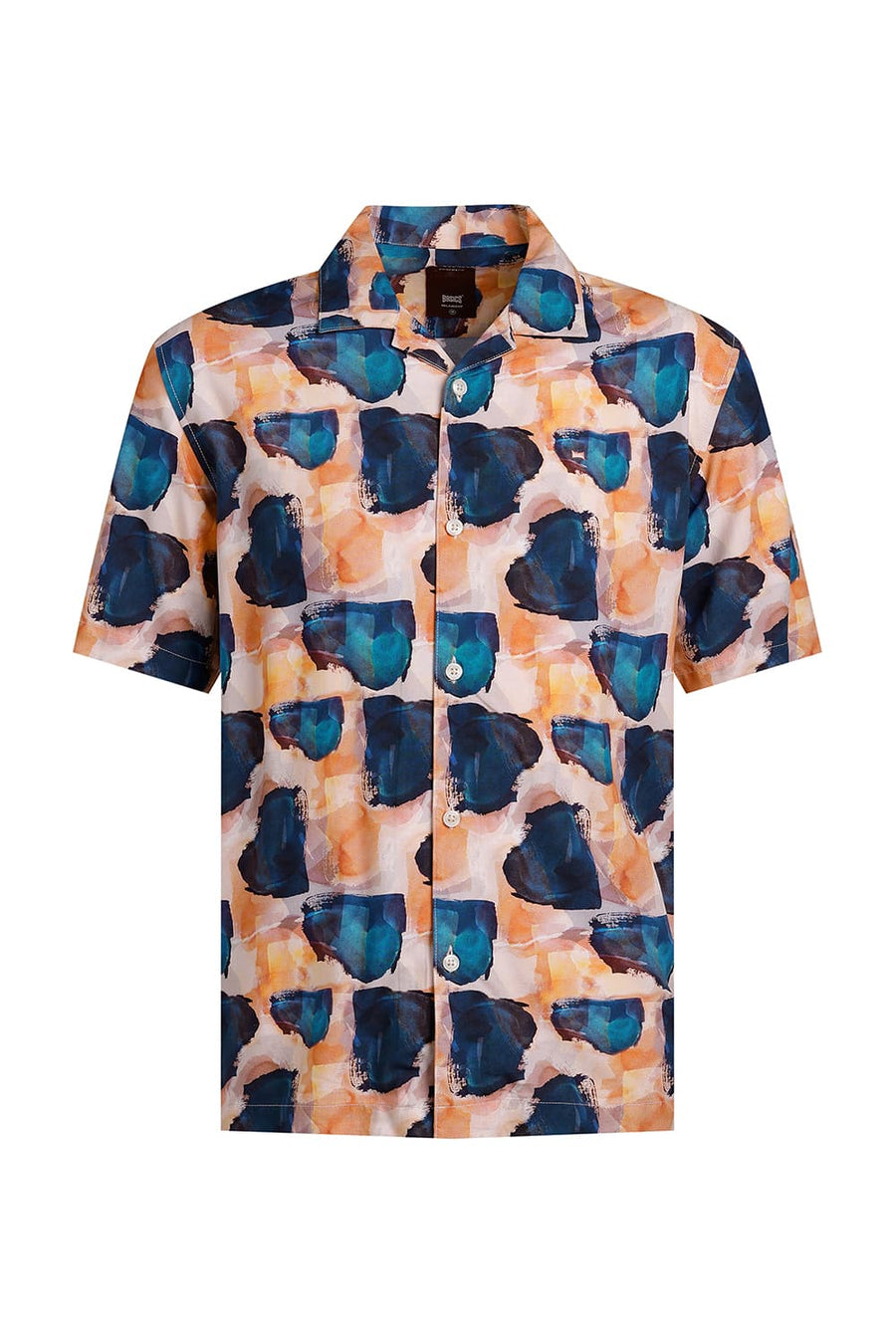 BASICS RELAXED FIT ORANGE NIGHTS VISCOSE DIGITAL PRINTED HALFSLEEVES SHIRT