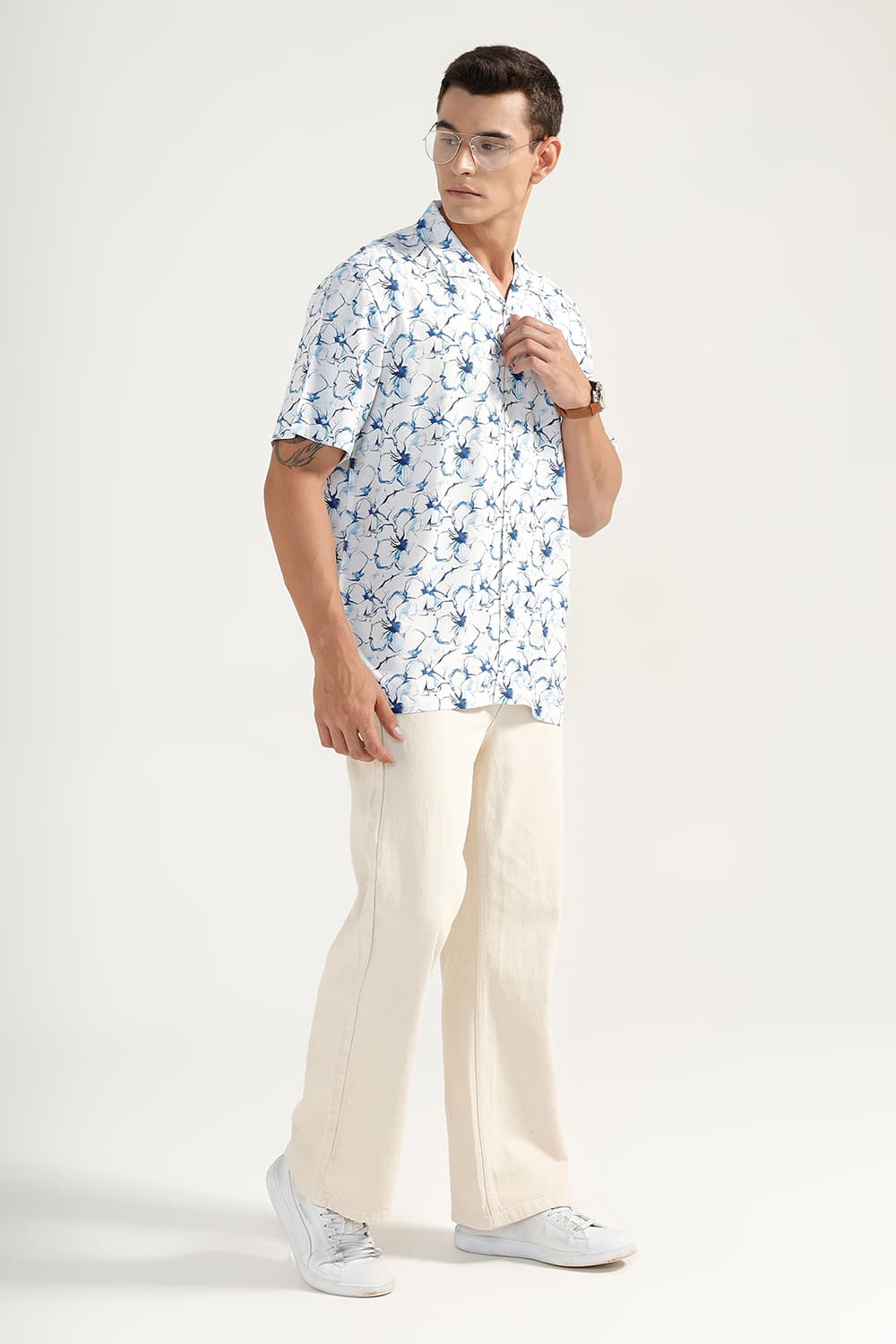 RELAXED FIT VISCOSE DIGITAL PRINTED HALFSLEEVES SHIRT