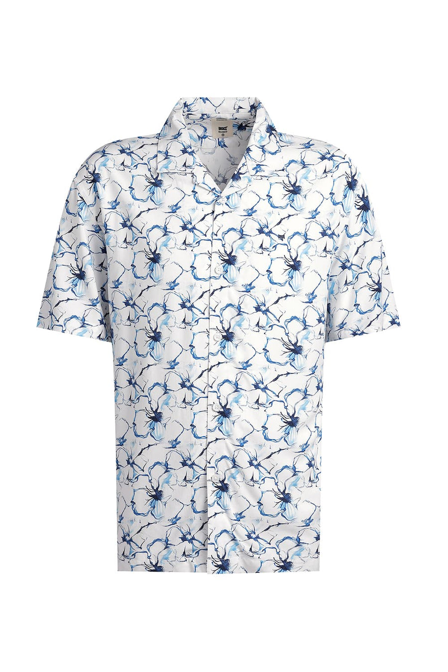 BASICS RELAXED FIT GALAXY BLUE VISCOSE DIGITAL PRINTED HALFSLEEVES SHIRT