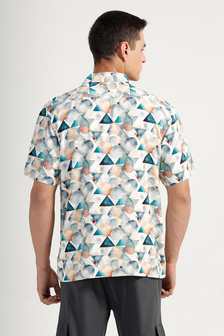 BASICS RELAXED FIT STARGAZER BLUE VISCOSE DIGITAL PRINTED HALFSLEEVES SHIRT