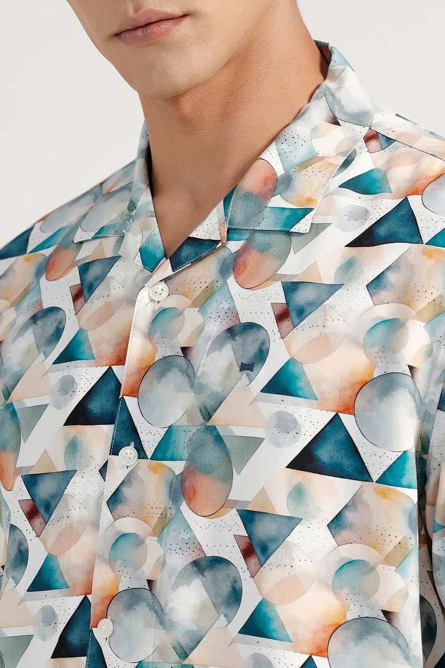 BASICS RELAXED FIT STARGAZER BLUE VISCOSE DIGITAL PRINTED HALFSLEEVES SHIRT