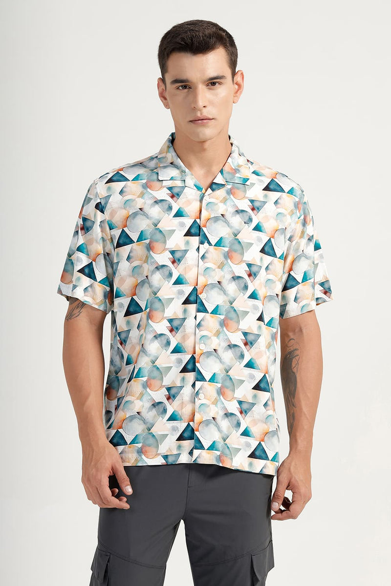 RELAXED FIT VISCOSE DIGITAL PRINTED HALFSLEEVES SHIRT