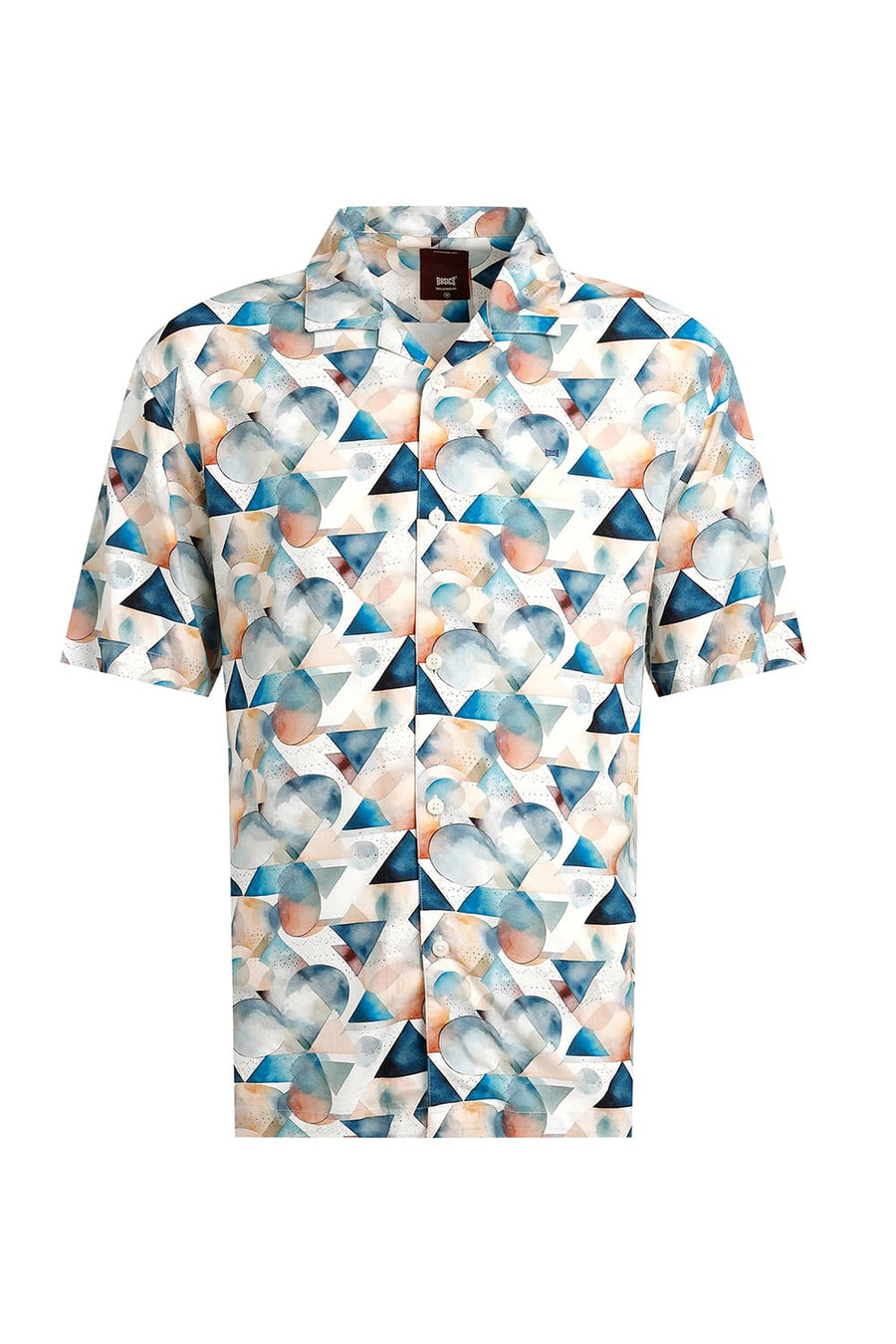 BASICS RELAXED FIT STARGAZER BLUE VISCOSE DIGITAL PRINTED HALFSLEEVES SHIRT