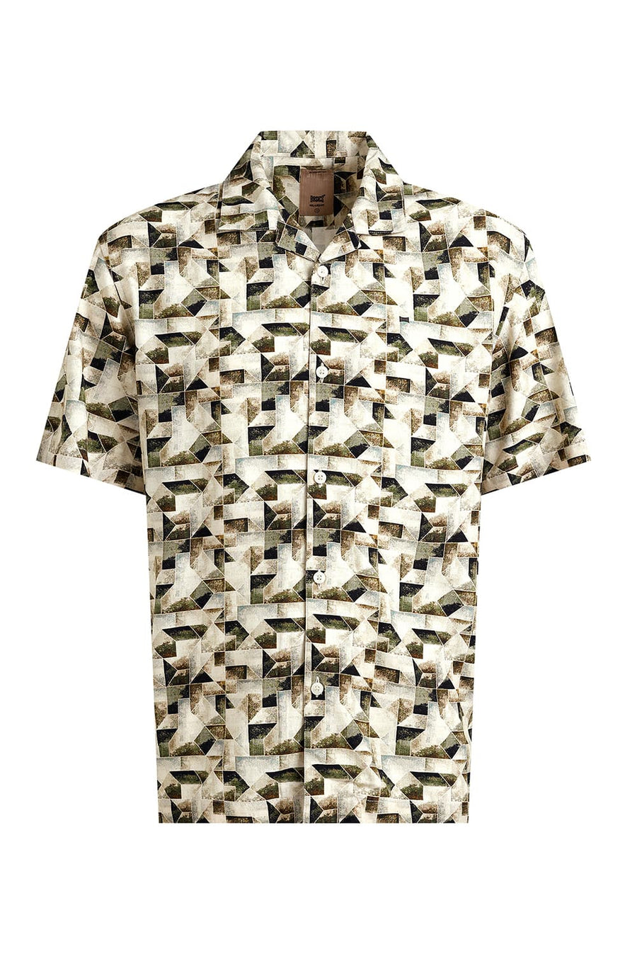 BASICS RELAXED FIT INCENCE BEIGE VISCOSE DIGITAL PRINTED HALFSLEEVES SHIRT