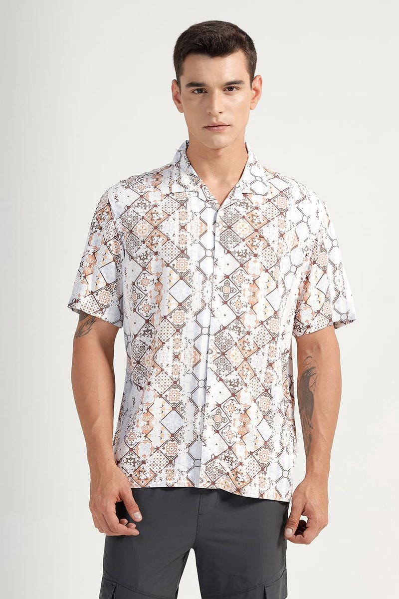 RELAXED FIT VISCOSE DIGITAL PRINTED HALFSLEEVES SHIRT