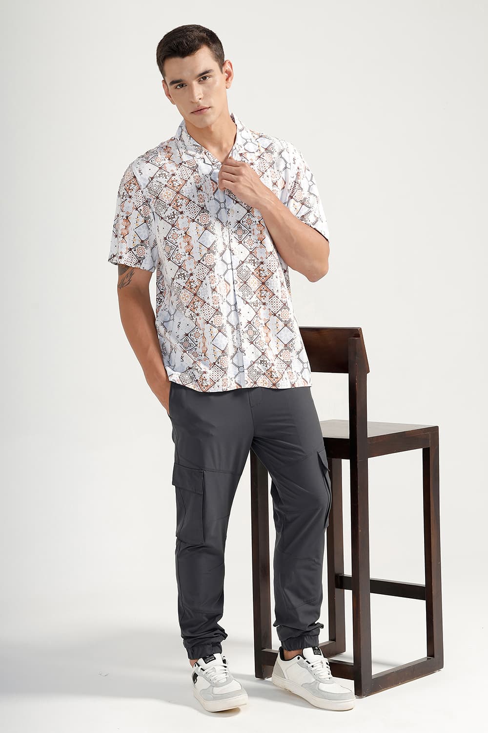 RELAXED FIT VISCOSE DIGITAL PRINTED HALFSLEEVES SHIRT