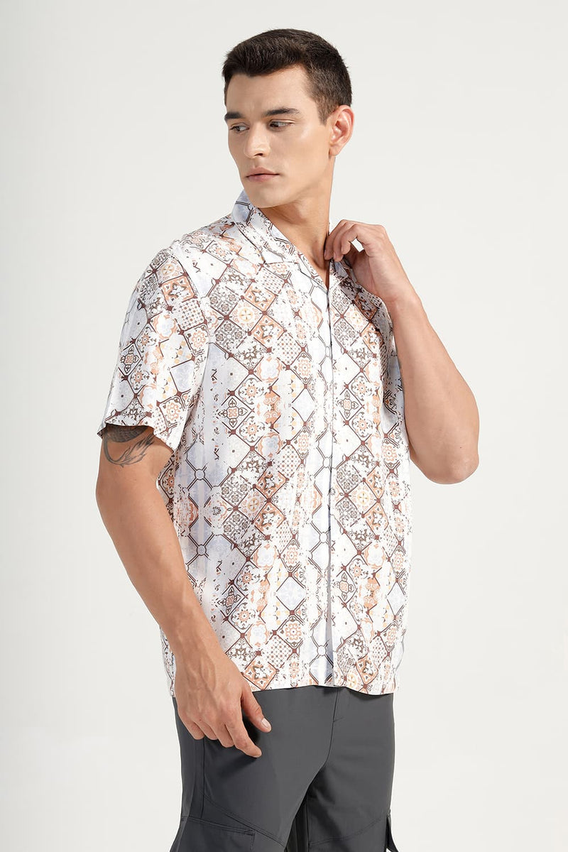 RELAXED FIT VISCOSE DIGITAL PRINTED HALFSLEEVES SHIRT