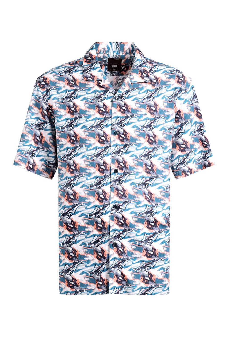 BASICS RELAXED FIT GALAXY BLUE VISCOSE DIGITAL PRINTED HALFSLEEVES SHIRT