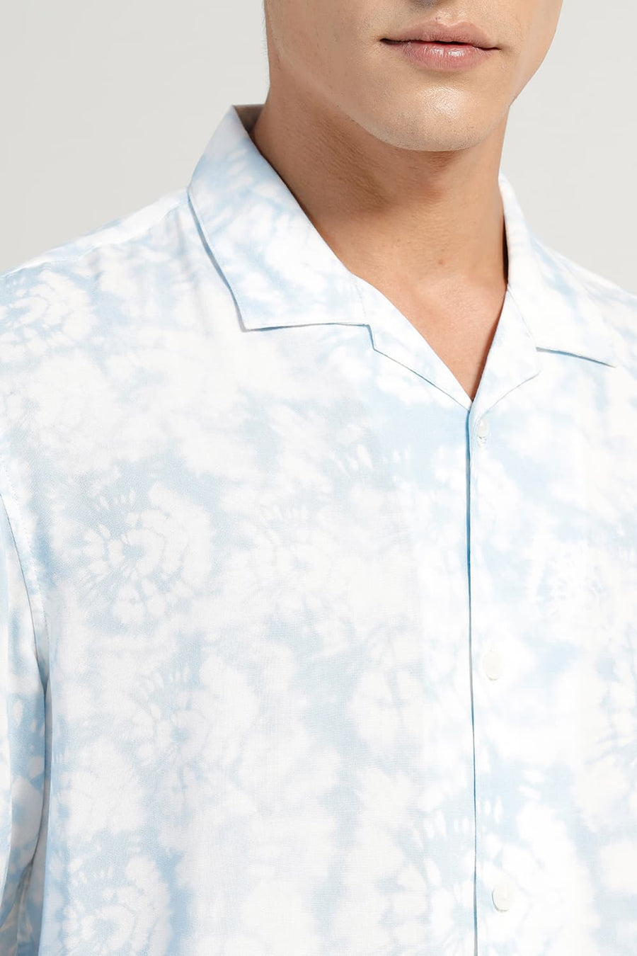 BASICS RELAXED FIT BLUE FOG VISCOSE DIGITAL PRINTED HALFSLEEVES SHIRT