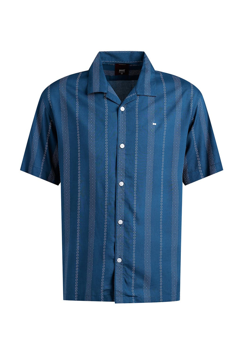 RELAXED FIT VISCOSE PRINTED STRIPE HALFSLEEVES SHIRT