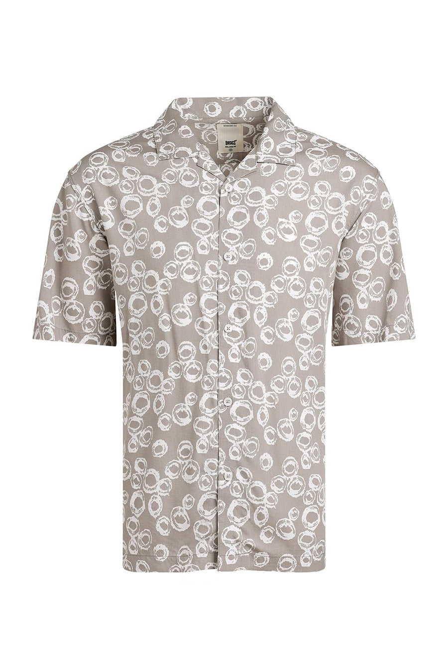 BASICS RELAXED FIT GREY CROCKERY VISCOSE PRINTED HALFSLEEVES SHIRT
