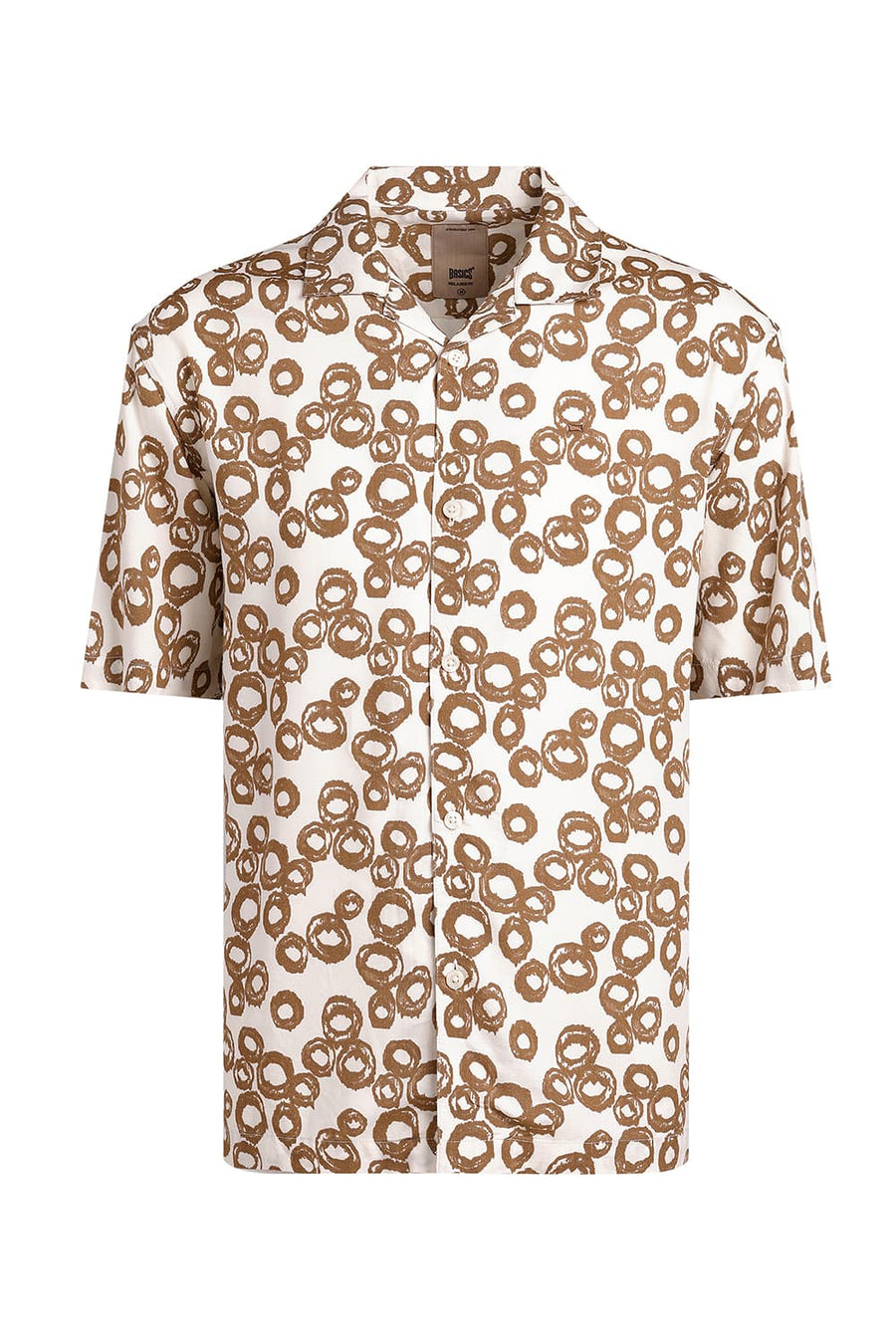 BASICS RELAXED FIT BEIGE COCOA VISCOSE PRINTED HALFSLEEVES SHIRT