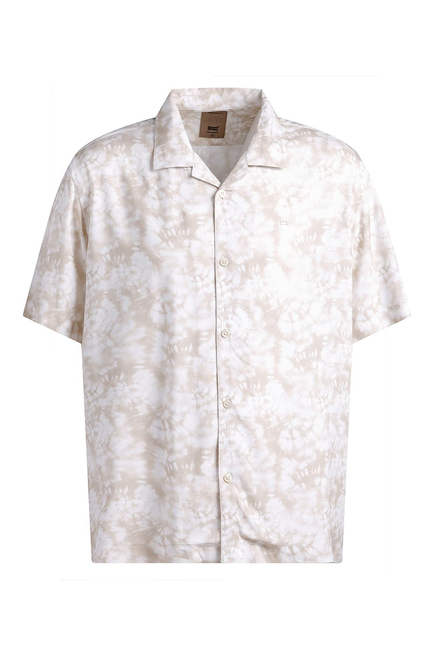 BASICS RELAXED FIT BEIGE RICE VISCOSE DIGITAL PRINTED HALFSLEEVES SHIRT