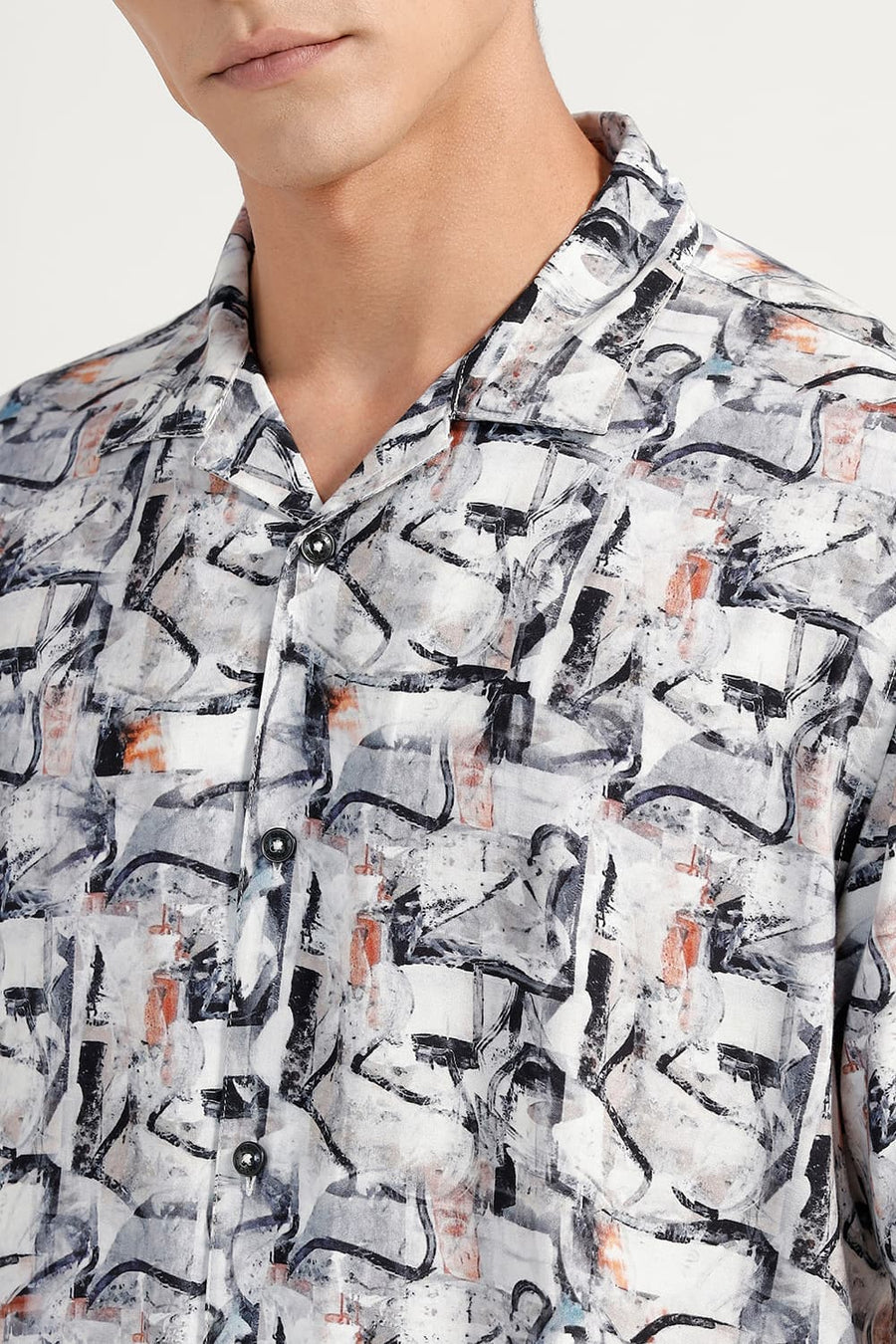 BASICS RELAXED FIT MAPLE GREY VISCOSE DIGITAL PRINTED HALFSLEEVES SHIRT