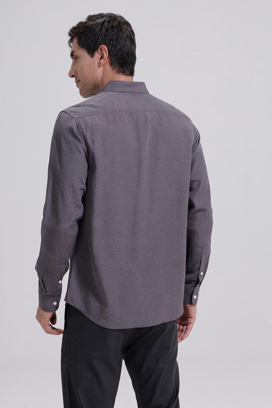 BASICS SLIM FIT BOULEVARD GREY LYOCELL LINEN SHIRT