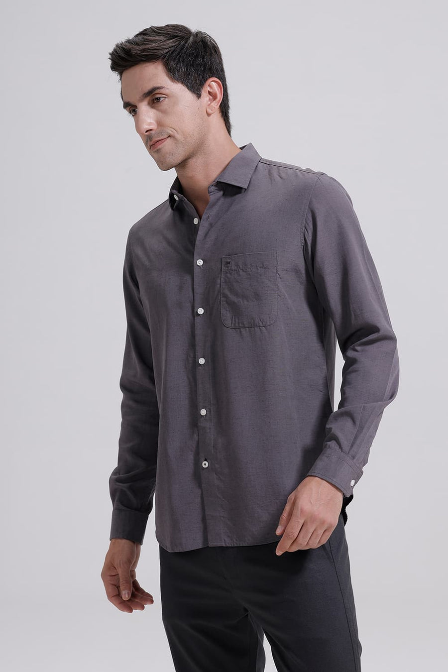 BASICS SLIM FIT BOULEVARD GREY LYOCELL LINEN SHIRT