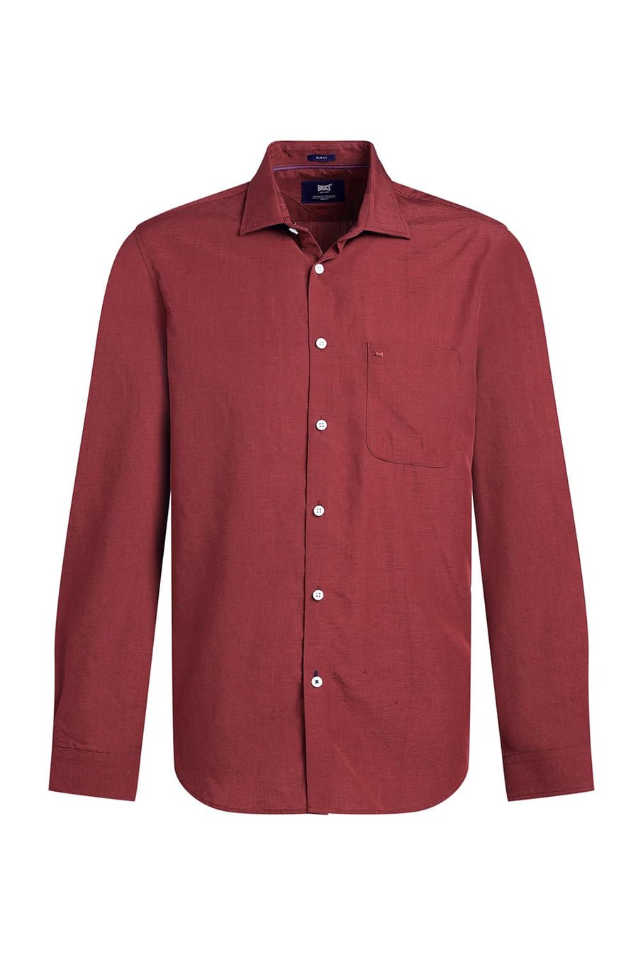 BASICS SLIM FIT BURNT MAROON LYOCELL LINEN SHIRT