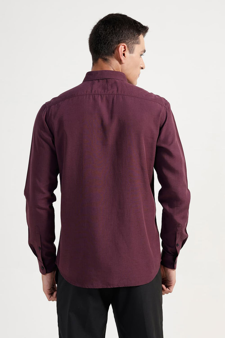 BASICS SLIM FIT FIG WINE LYOCELL LINEN SHIRT