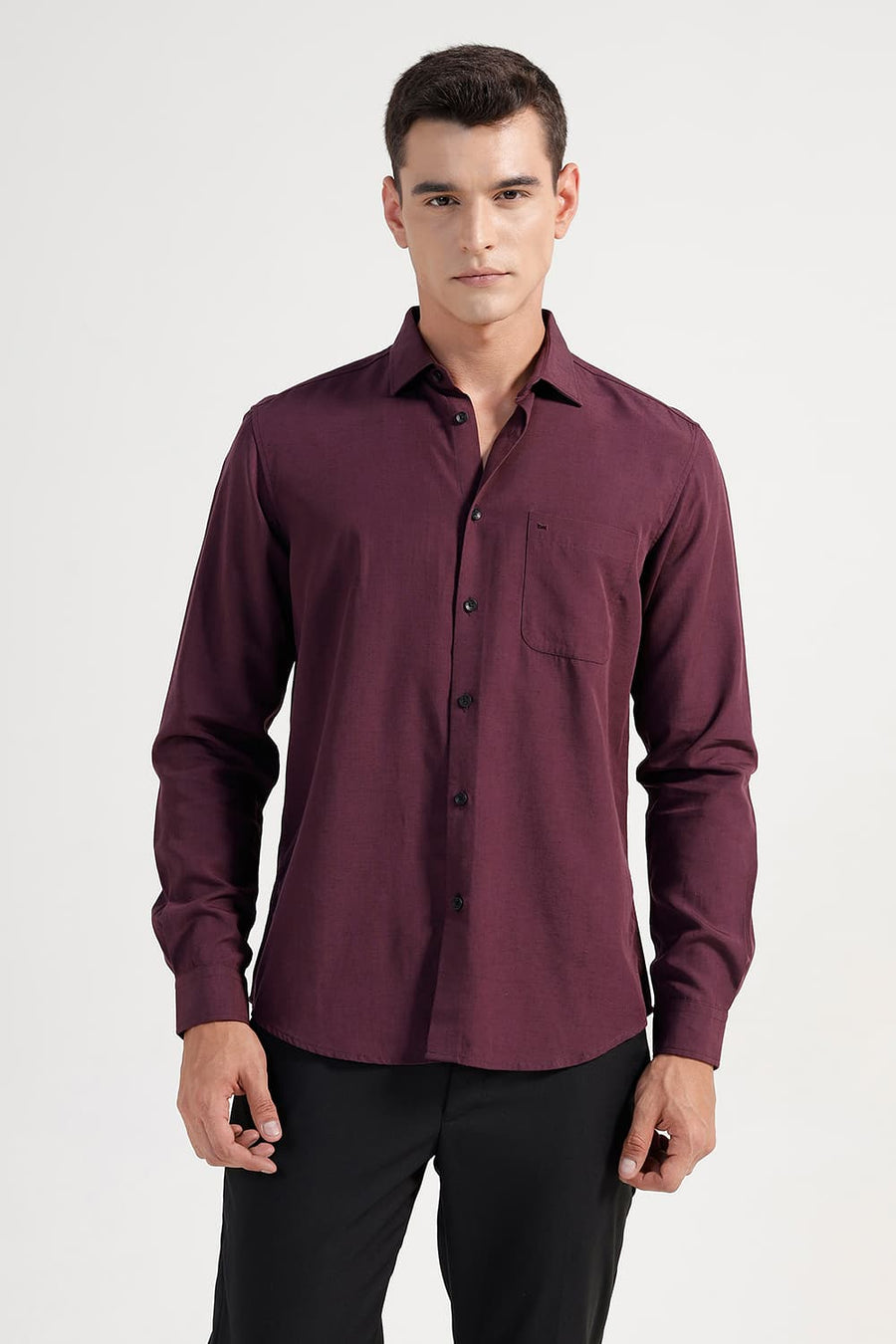 BASICS SLIM FIT FIG WINE LYOCELL LINEN SHIRT