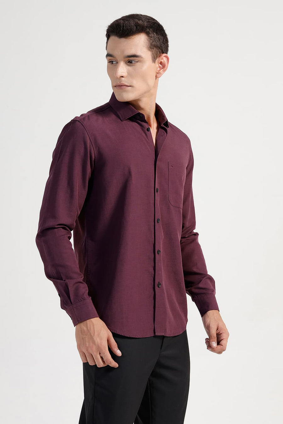 BASICS SLIM FIT FIG WINE LYOCELL LINEN SHIRT