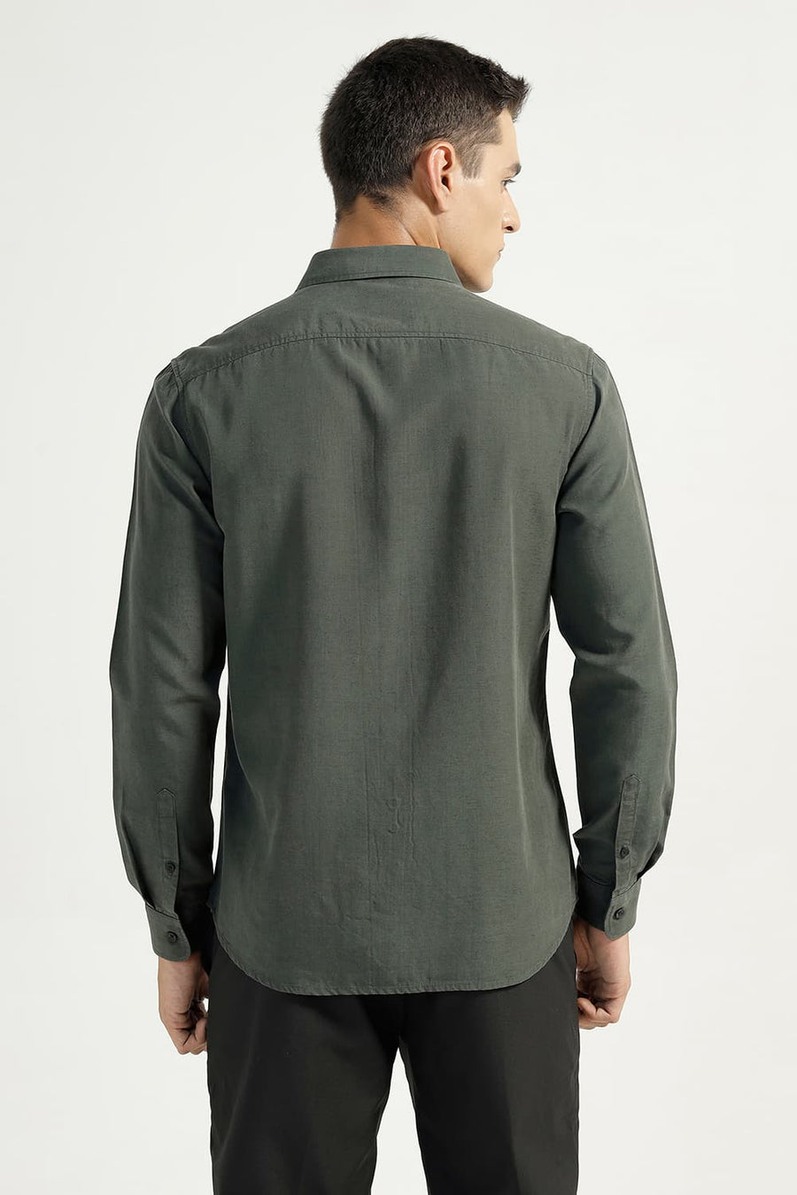 BASICS SLIM FIT GREEN IVY LYOCELL LINEN SHIRT