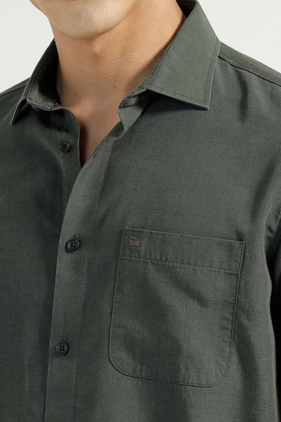 BASICS SLIM FIT GREEN IVY LYOCELL LINEN SHIRT