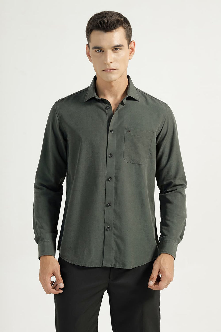 BASICS SLIM FIT GREEN IVY LYOCELL LINEN SHIRT