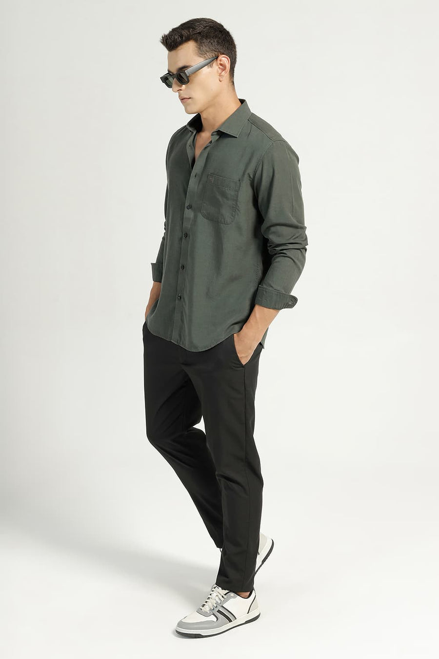 BASICS SLIM FIT GREEN IVY LYOCELL LINEN SHIRT