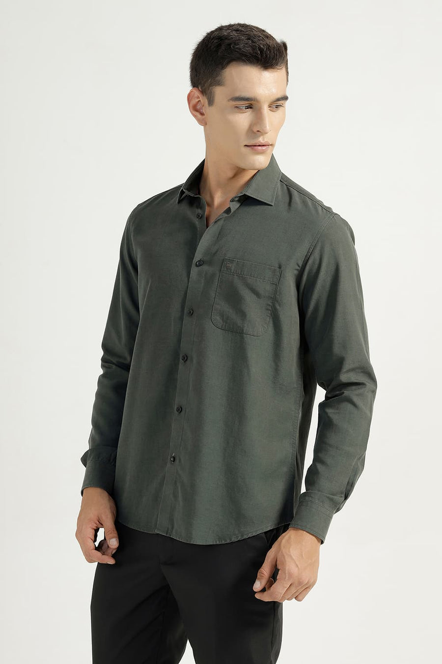 BASICS SLIM FIT GREEN IVY LYOCELL LINEN SHIRT